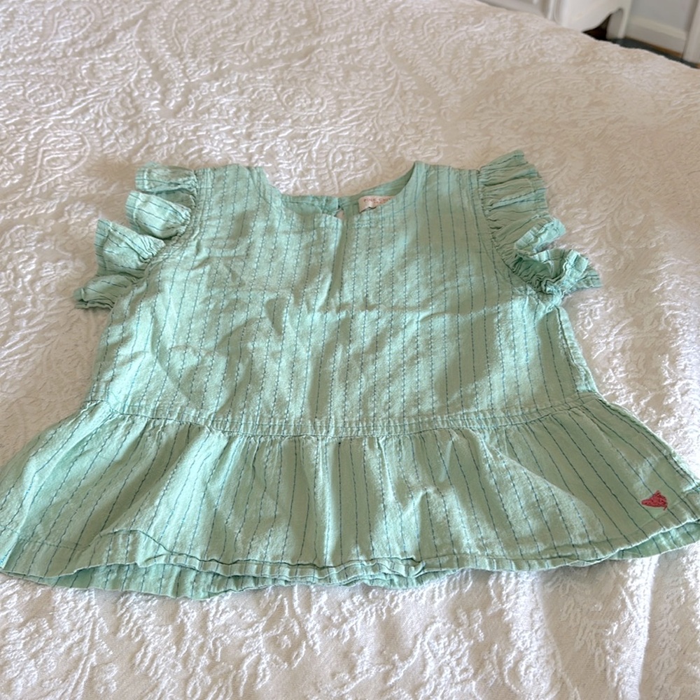 Pink Chicken Girls Cotton Flutter Sleeve Faint Green w Shimmery Stitch  Size 6
